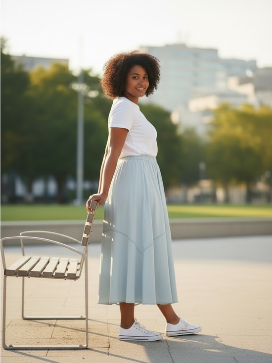 Chelsea & Theodore Dresses & Skirts - Chelsea & Theodore Powder Blue Midi Chambray Skirt